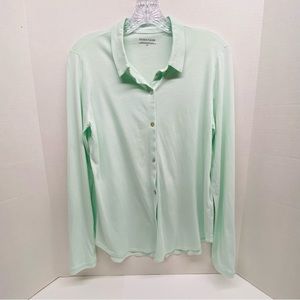 Eileen Fisher Petite S Button Front Long Sleeve Collared Shirt Mint Green USA